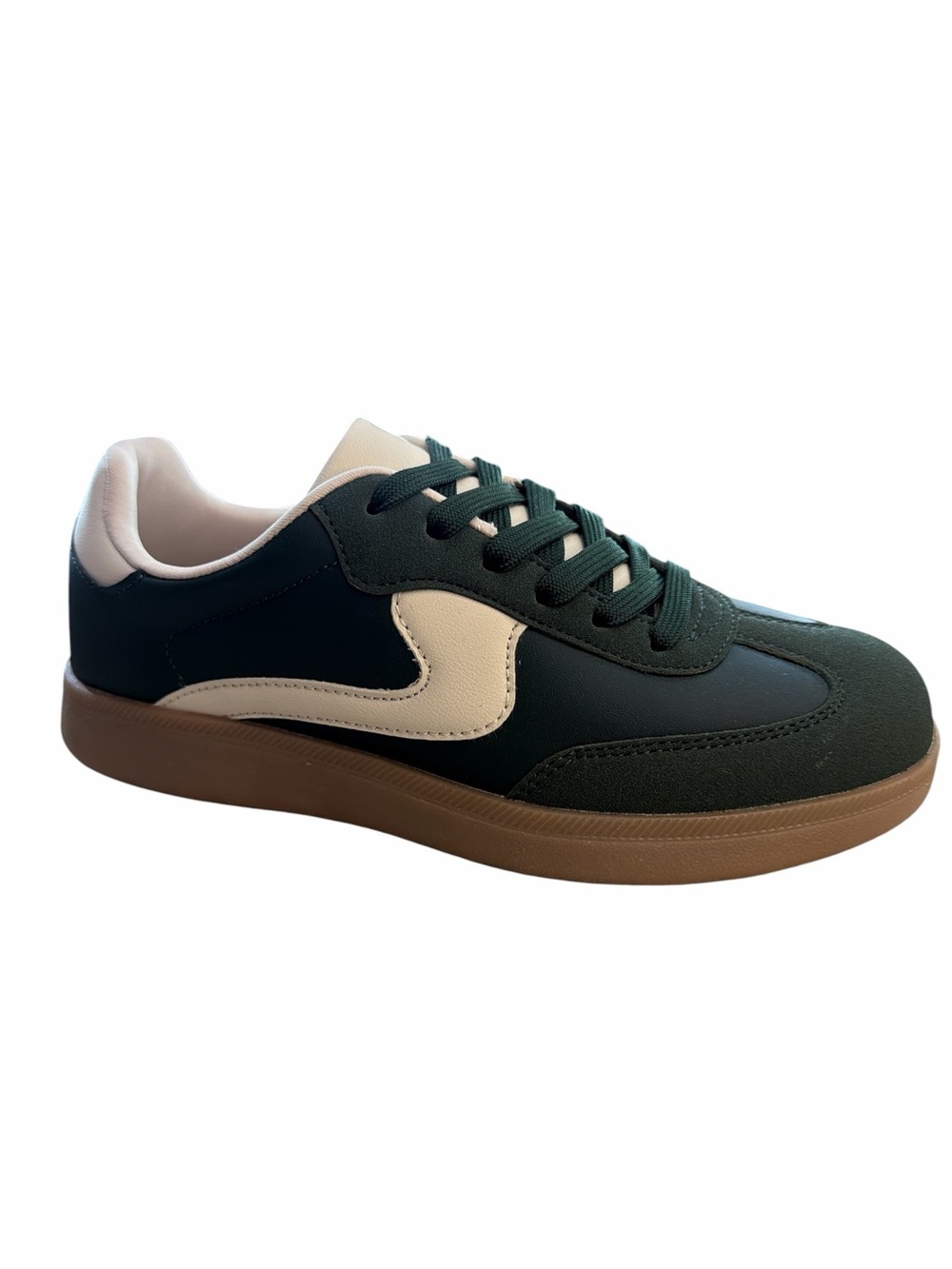 Dark Green Low-Top Sneakers with Cream Accent
